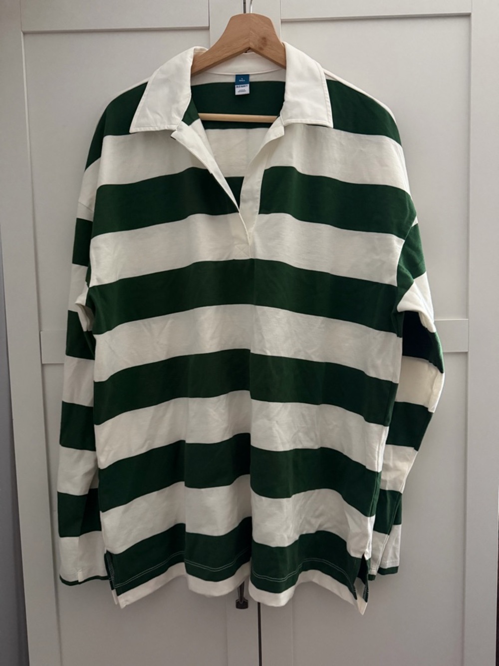 Old Navy Green & White Rugby Stripe Long-Sleeve Polo —  Women’s Large Tall